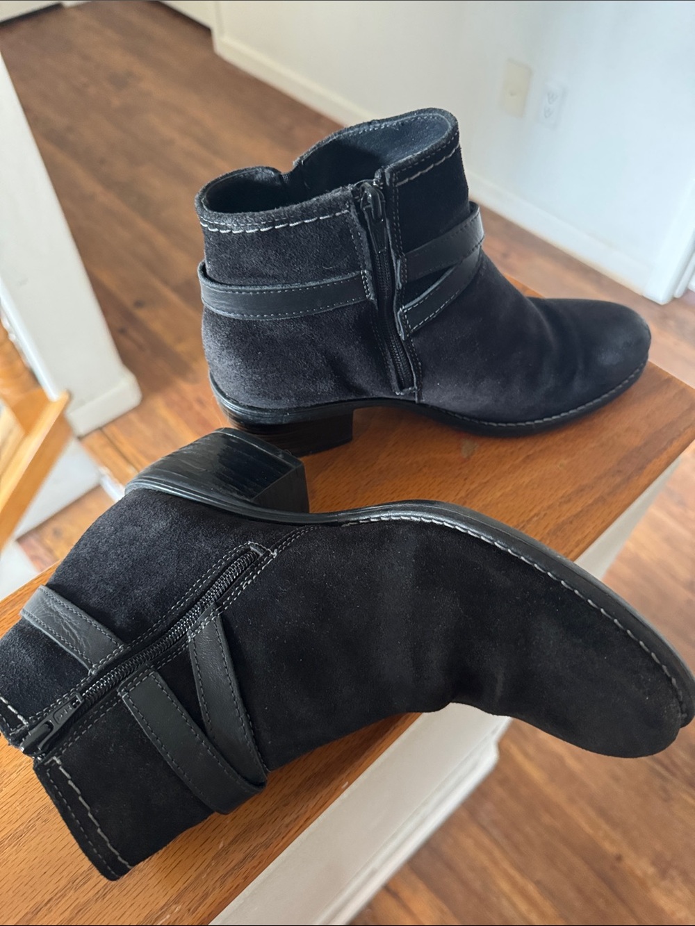 Women's Black suede Ankle Booties with Buckle Strap - Picture 6 of 7